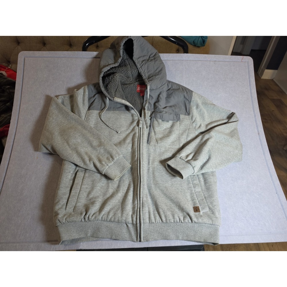 Men's 2XL Coleman Fleece-Lined Jacket Gray Hood Full Zip